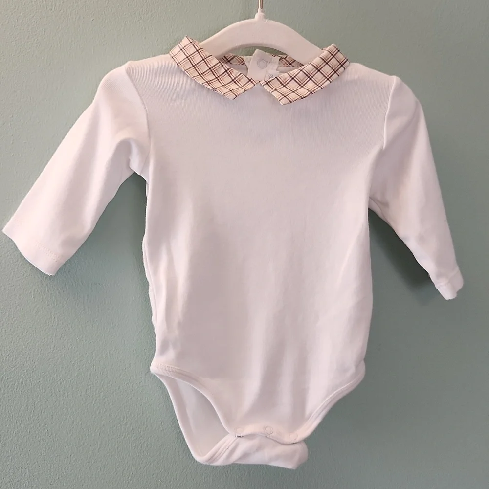 Jacadi Paris White Bodysuit with Plaid Collar